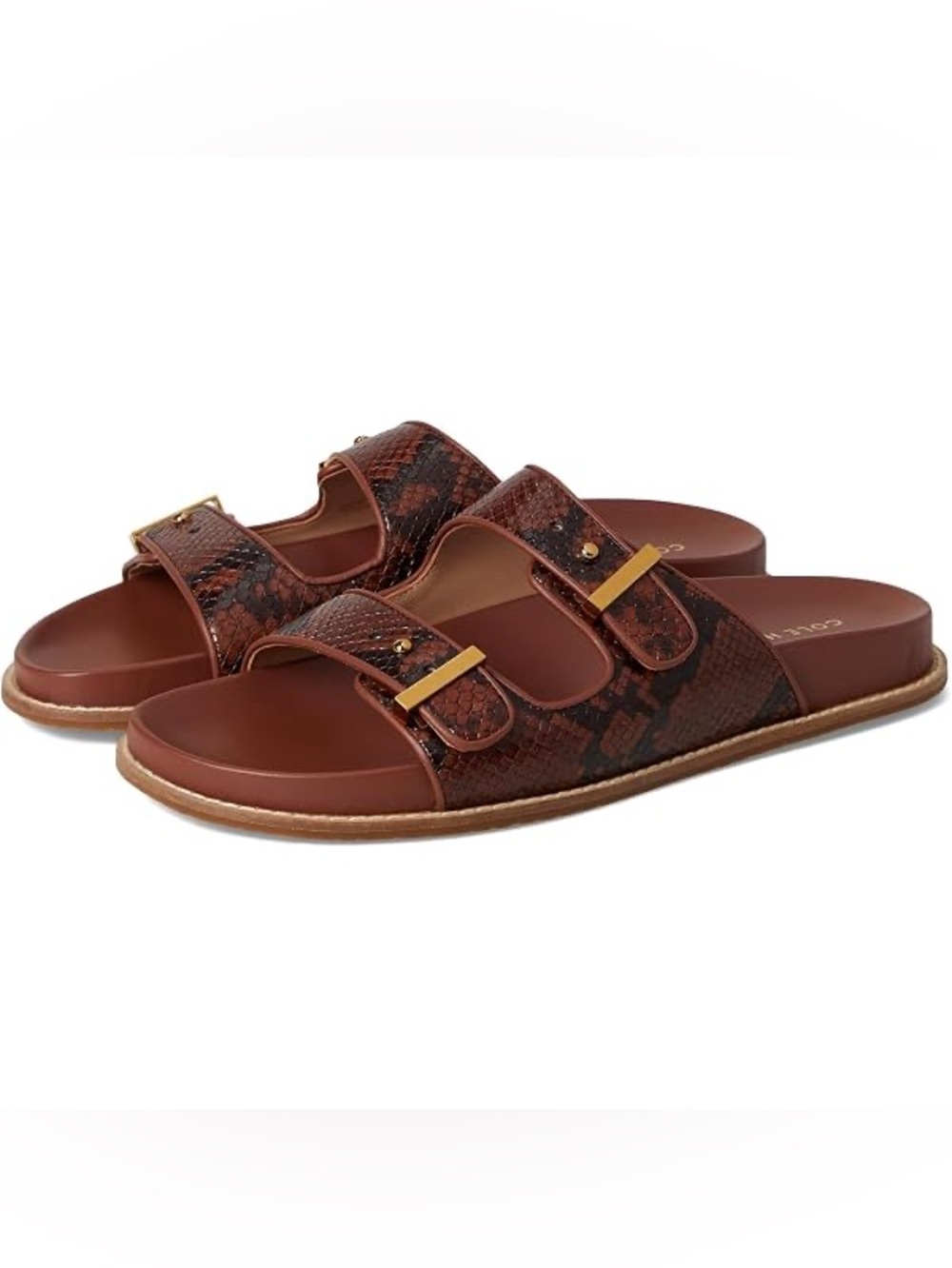 COLE HAAN MARISOL FOOTBED SANDALS IN DARK BROWN SNAKE PRINT 7